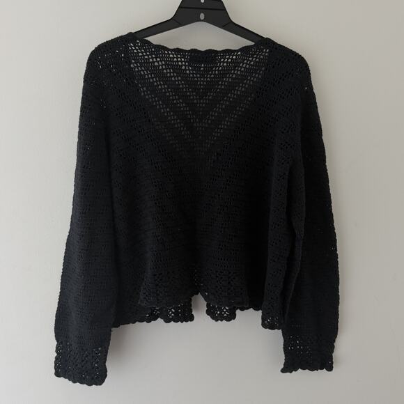 Black Crochet Knit Tie Front Cardigan Sweater Long Sleeve Whimsigoth Boho Y2K XL - Picture 2 of 6